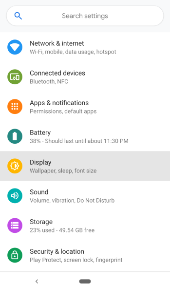 Android Pie Settings