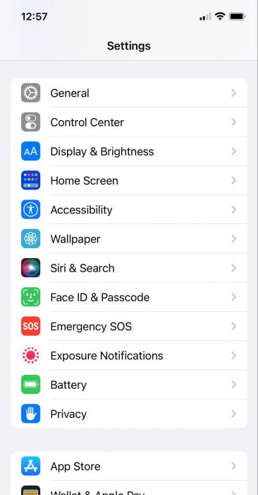 iOS 15 Settings Page