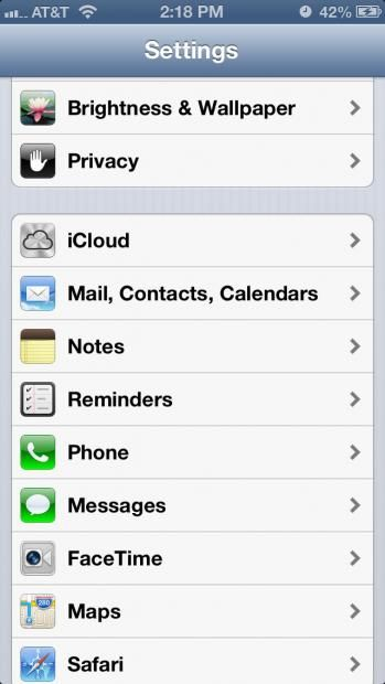 iOS 6 Settings Page