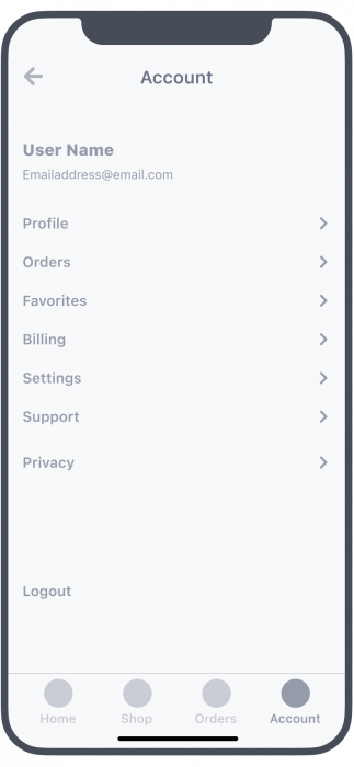 App Wireframe Example - Account Tab