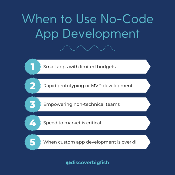 Image list showing when to use no code app development